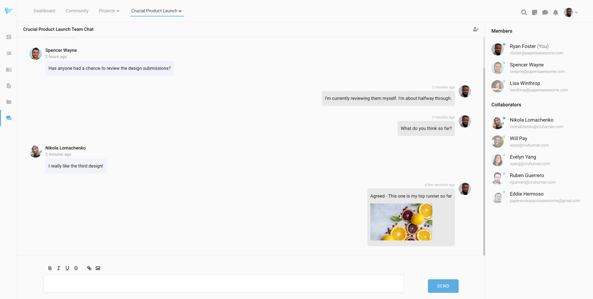 Screenshot demonstrating Team Chat feature